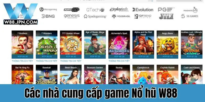 Các nhà cung cấp game Nổ Hũ W88